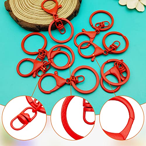30Pcs Lobster Claw Clasps Keychain for Jewelry Making,Metal Lobster Clasp Swivel Trigger Clips with Swivel Clasps Hook Clips Flat Split Keychain Ring for DIY Craft Jewelry Making(Red) - color: Red