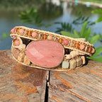 YGLINE Women Boho Handmade Natural Stone Crystal Leather Bead Wrap Bracelets Collection - color: Rhodochrosite 4
