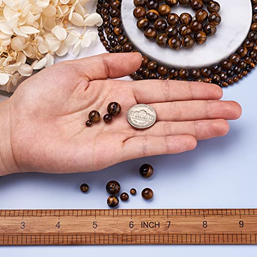 Cheriswelry 4 Strand Round Natural Tiger Eye Stone Beads 4mm 6mm 8mm 10mm Gemstone Loose Spacer Ball Beads Polished Healing Beads for DIY Earring Bracelet Necklace Craft Jewelry Making - color: Natural Tiger Eye