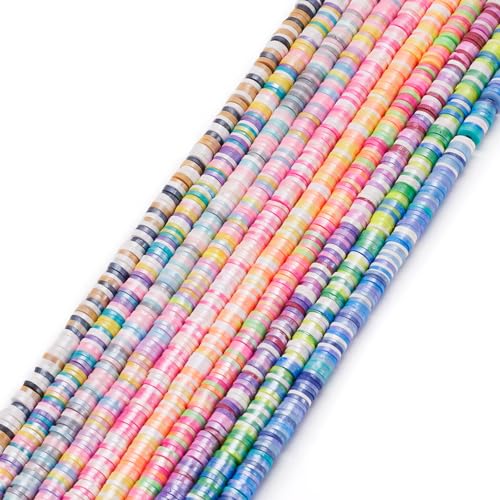 Pandahall 10 Strands 6mm Polymer Clay Beads Colorful Flat Pearlized Heishi for Friendship Bracelet Kit, Necklaces, Earring Jewelry Supplies - color: 10 Colors - Pearlized