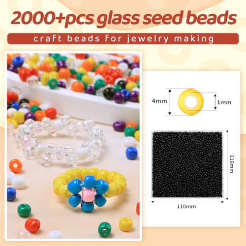 2000pcs Black Glass Seed Beads, Colorful Tiny 4mm Beads for Jewelry Making, Beading Supplies. - color: Black