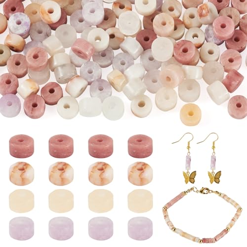 Craftdady 200Pcs Assorted Stones Beads Heishi Flat Round Disc Beads Synthetic Natural Stone Gemstone Spacer Loose Bead for DIY Bracelets Necklaces Jewelry Making Crafts, 4 Styles - color: Mixed Color 4x2 mm