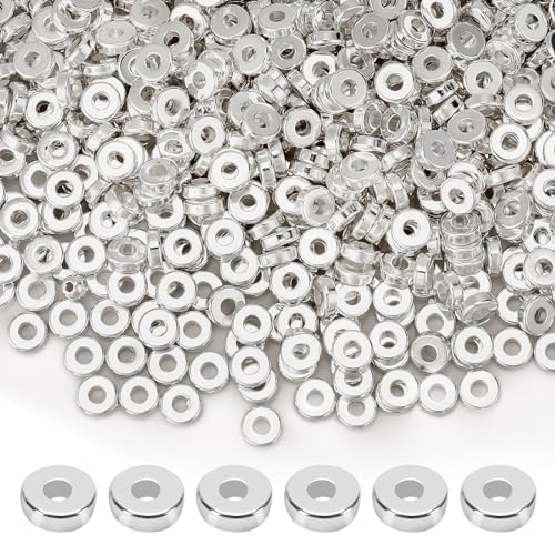 DECYOOL Spacer Beads, 1500pcs 6mm Flat Round Spacers for Jewelry Making, Rondelle Beads for DIY Bracelet Necklace Earring Craft, Silver - color: Silver