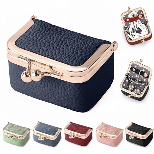 Zivyes Mini Jewelry Box Travel Small Coin Purse Organizer Case Genuine Leather Tiny Size (Blue) - color: Blue-Tiny