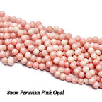 70PCS Natural 8MM Healing Gemstone, Peruvian Pink Opal Energy Stone Round Loose Beads, Semi-Precious Crystal Beads with Free Elastic String for Jewelry Making DIY - color: Peruvian Pink Opal, size: 8MM