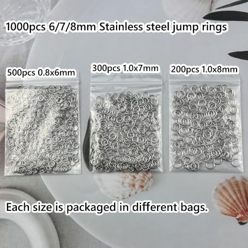 1000pcs 6mm 7mm 8mm Stainless Steel Jump Rings Connector O Rings Accessories for Bracelet Necklace Earrings Lanyard Keychain DIY Craft Jewelry Making Supplies - size: 6/7/8mm