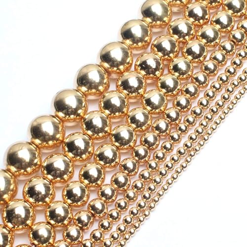 Song Xi 14K Gold Hematite Beads Round Loose Beads for Jewelry Making DIY Bracelets and Necklaces 8mm/45pcs - color: 14k gold, size: 8mm