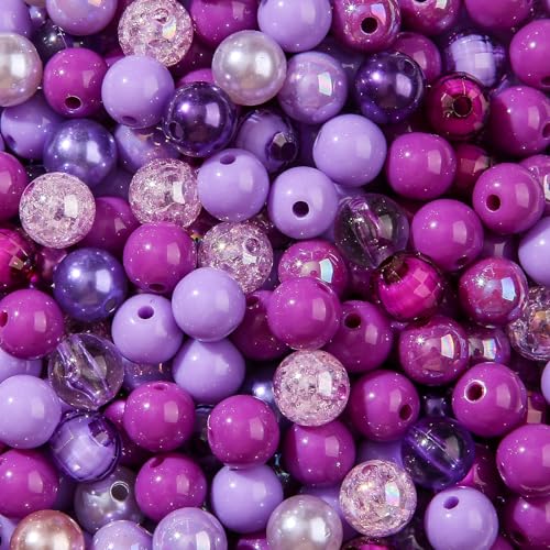 12mm Purple Acrylic Beads 300pcs Focal Spacer Bead Chunk Bubblegum Beads for DIY Crafting Necklace Bracelet Jewelry Making Keychain (Purple) - color: purple