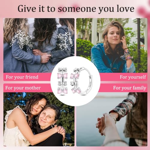LAZA 925 Sterling Silver Hoop Earrings for Women, Sterling Silver Butterfly Hoops Colorful Flowers Hoop Huggie Earrings Hypoallergenic Jewelry Gifts for Women - color: Love Heart Bow Earring