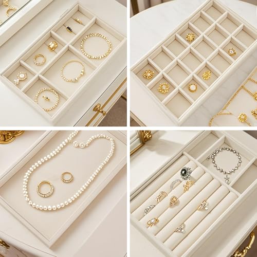 8 Pack Jewelry Organizer for Drawer, Necklace Velvet Storage Display Tray, Stackable Insert Divided Holder for Bracelet Rings Earring Brooch Watch, Beige 4 Styles - style: Modern