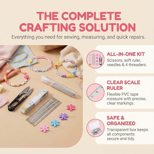 FREICO 68 Pcs Beading Needles Set, Size 10 Long Straight Beading Needle with Threader and Scissors, Fine Seed Bead Needles for Jewelry Making, Beads, Embroidery