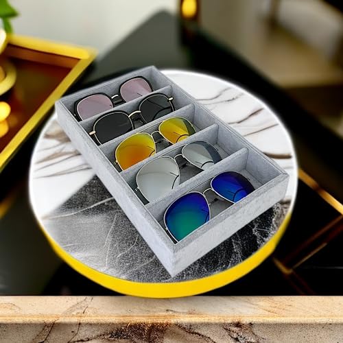 5-Slot Luxurious Gray Velvet Premium Grade Drawer Divider Eyewear Storage Sunglasses Jewelry Tray Organizer - color: Gray
