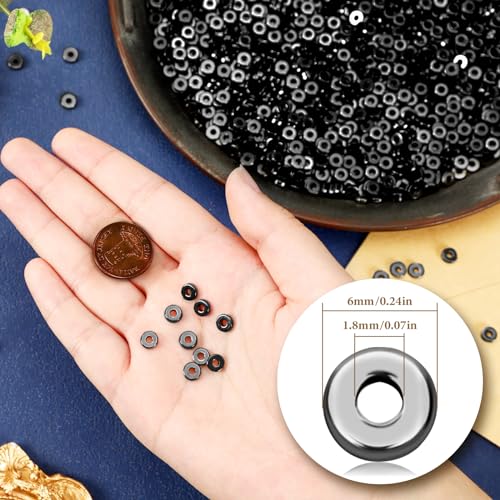 DECYOOL Spacer Beads,1500pcs 6mm Flat Round Spacer Disc Loose Beads, Rondelle Beads Spacers for DIY Bracelet Necklace Earring Craft, Gun Black - color: Gun Black