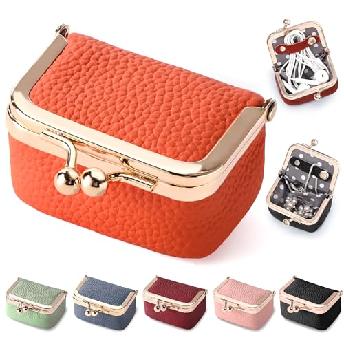 Zivyes Mini Jewelry Box Travel Small Coin Purse Organizer Case Genuine Leather Tiny Size (Orange) - color: Orange-Tiny