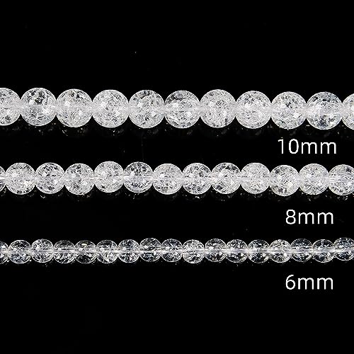 8mm 95pcs Clear Crackle Quartz Smooth Round Gemstone DIY Beads for Jewelry Making - size: 8mm