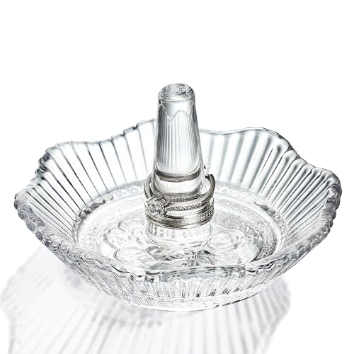 H&D HYALINE & DORA Crystal Scallop Ring Holder for Jewelry,Well-crafted Glass Rings Dish,Jewelry Rack Ring Holder for Wedding,Jewelry Display Decor Gift for Mom Wife Girlfriend(Clear) - color: Flower shaped style2