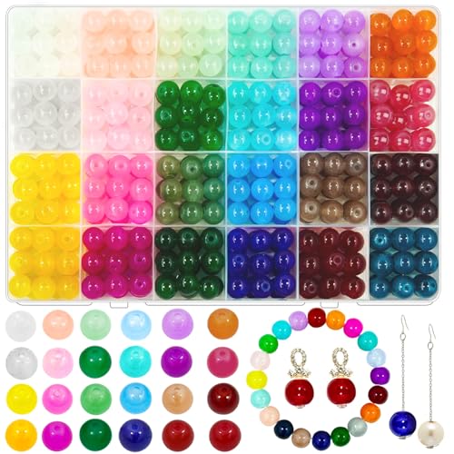 10mm Glass Beads for Jewelry Making, 400pcs 24 Colors Crystal Gemstone Beads Bracelet Making Round DIY Craft Beads Suitable for DIY Craft Necklace Bracelet Phone Lanyard Wedding Decor - color: 10MM 24 Colors