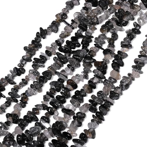 30in Black Rutilated Quartz Natural Chip Stone Beads 5-8mm About 230pcs, Irregular Drilled Transparent Black Bead for Bracelets Jewelry Making Supplies for Adults, DIY Crafts. - color: Black Rutilated Quartz