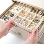 Kifmurase 8Pcs Mini Velvet Jewelry Drawer Organizer Trays, Stackable Jewelry Storage Inserts Set, Small Drawer Inserts Display Case for Earrings, Rings, Necklaces, Bracelets