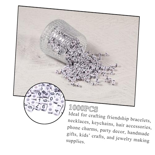 1000Pcs Square White Acrylic Number Beads Cube Number Beads 0-9 for Jewelry Making DIY Necklaces Key Chains Bracelets (6x6mm) - color: White Mixed Black Number 0-9