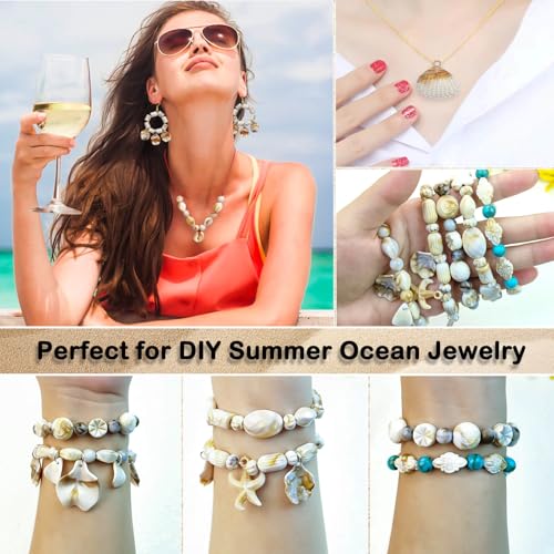 550Pcs Ocean Beads for Bracelets Making Kit, Imitation Boho Ocean Beach Shell Bead Charms Starfish Mermaid Beads Summer Sea Dangle Pendant for Earring Bracelet Necklace Anklet DIY Craft Jewelry Making - color: Beige+Camel
