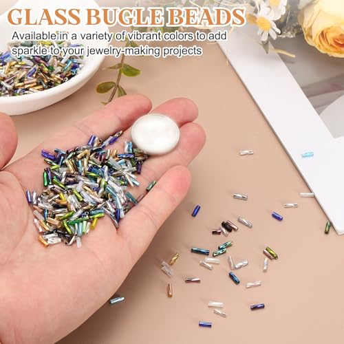 uxcell 1500Pcs Glass Bugle Seed Beads, 6x2mm Mini Long Tube Seed Beads Tube Loose Glass Seed Spacer Bead for DIY Earring Bracelets Necklace Jewelry Making Embroidery, Denim Blue - color: Denim Blue