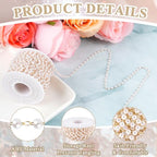 Lainballow 49Ft 3mm Pearl Beads Chain Faux Pearl Beads for Crafts Pearls Garland with Gold Plated Stainless Steel Link Chain Artificial Pearls Chain Trim for Bracelet Necklace Wedding Christmas Party