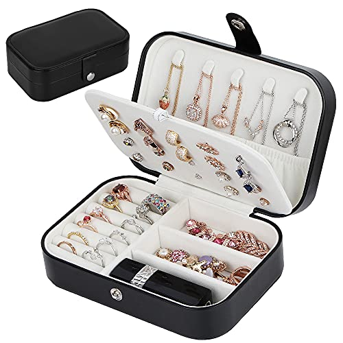 jiemei Jewelry Box, Travel Jewelry Organizer Cases with Doubel Layer for Women’s Necklace Earrings Rings and Travel Accessories (Black02) - color: Black02