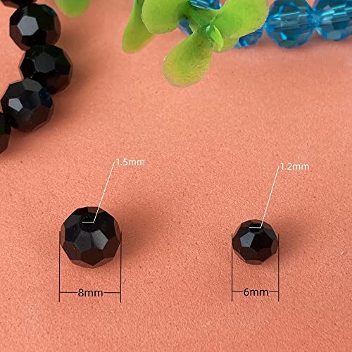Jmassyang 200 Pieces 6mm Faceted Round Crystal Glass Beads Spacer Beads for Jewelry Making, Bracelets Necklaces Earrings Wind Chimes Suncatchers(Black) - color: Black, size: 6mm