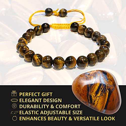ANAYA AGATE Energy Protection Crystal Handmade Adjustable Bead Bracelet Perfect for Men, Women’s Christmas Gift - Gemstone Healing Stretch Bracelet Pulsera Para Hombre Mujer Stocking Stuffer - color: Tiger Eye AAA