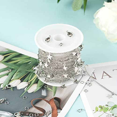 YOUBEIYEE Silver Star Necklace for Women Jewelry DIY Chains Bulk with Open Jump Rings and Lobster Clasps, Cable Link Chain Jewelry Making Supplies - color: Silver Star