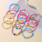 Friendship Bracelets Boho Stackable Bracelets for Women Surfer Heishi Clay Bead Bracelets Stretch Preppy Bracelets Colorful Boho Bracelets for Women - color: 13pcs Blue Pink
