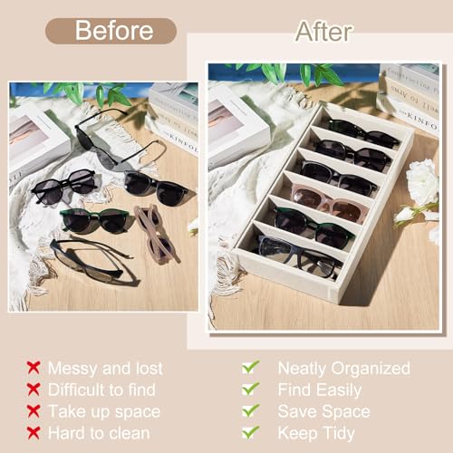 Juexica 4 Pcs Velvet Sunglasses Organizer Tray 6 Grid Sunglass Organizer Velvet Tray Stackable Glasses Display Case for Women Glasses Jewelry Display Watch (Beige) - color: Beige