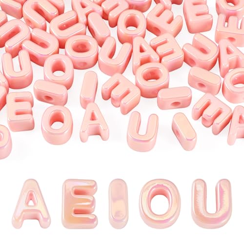 50Pcs Pink Acrylic Large Letter Beads 3D Big Bubble Vowel Beads Opaque Chunky Initial Alphabet Bead for Keychains Paracord Necklace Jewelry Making Bag Charm - color: Opaque Pink