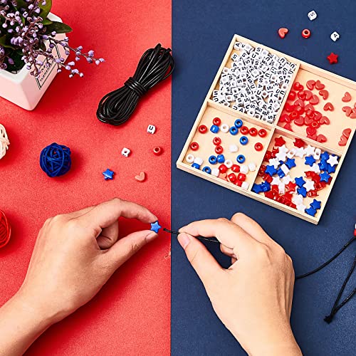 Taiyin 361 Pcs/24 Sets Patriotic Bead Key Chain Craft Kit Teach Seed Beads Mom Pony Opaque Bead Independence Day for String Star Shaped Beads for DIY - color: Usa