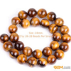 GEM-Inside Natural 14mm Tiger Eye Gemstone Loose Beads Round Crystal Energy Stone Power for Jewelry Making 15'' - color: Yellow Tiger Eye, size: 14mm
