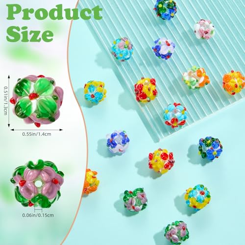 Ornaland 20 Pcs Round Flower Lampwork Glass Beads for Jewelry Making Bulk Bumpy Round Flower Handmade Spacer Beads for Jewelry Making Bracelets Earrings Necklaces DIY Crafts