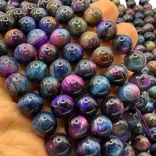 ABCGEMS High-Flash Galaxy Tiger Eye Beads from Africa (Blend of Blue & Purple Hues that Mimic The Beauty of The Galaxy) Smooth Round 10mm - color: Galaxy-Blue Tiger's Eye