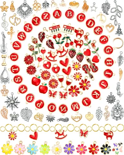 FIVEIZERO 216PCS Bracelet Charms for Jewelry Making – Assorted Gold & Silver Metal Enamel Pendants with Jump Rings for Necklaces, Earrings, & DIY Jewelry Crafts(Red) - color: Red