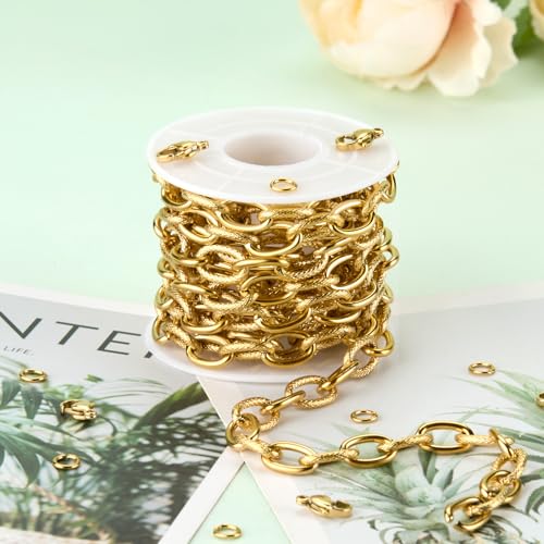 UMAOKANG 2 Yard Gold Plated Chains for Jewelry Making Stainless Steel Oval Chain on Spool Jewelry Making Chains Bulk - color: Oval (Gold)