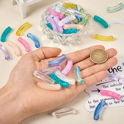 Spritewelry 160 pcs Acrylic Curved Tube Beads for Bracelets Making Chunky Bangle Bamboo Tube Beads Transparent Long Noodle Curved Beads for Jewelry Making Friendship DIY Crafts - color: Clear