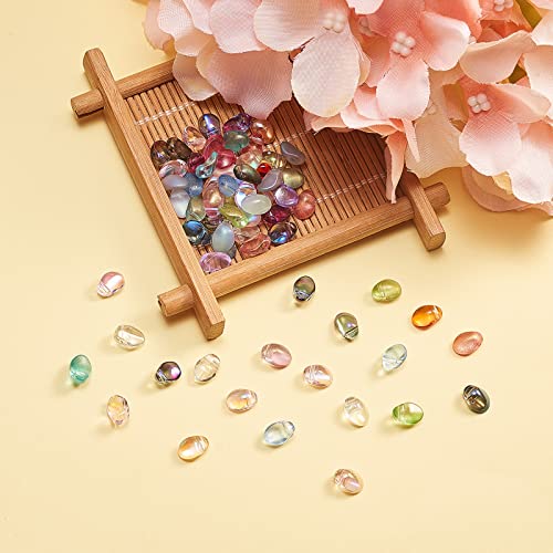 UR URLIFEHALL 100 Pcs Mixed Color Transparent Spray Painted Glass Oval Charms for Earring Bracelet Necklace Jewelry DIY Craft Making - color: 100pcs-8.5x6x4.5mm-mixed color oval glass charms