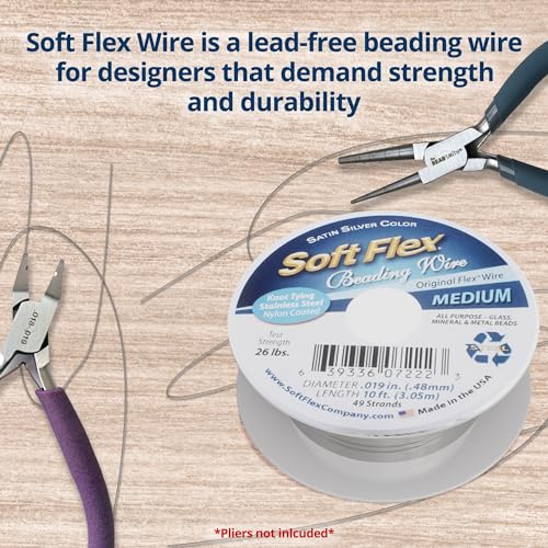 Soft Flex 49 Strand Beading Wire - Medium 0.19 Diameter - 10 Feet Nylon Design Wire - style: Satin Silver