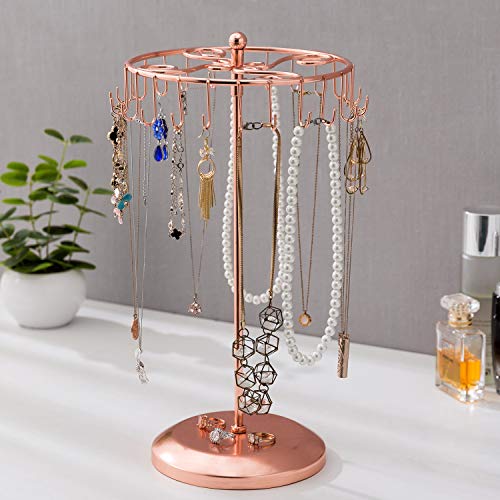 MyGift Freestanding Copper Tone Metal Rotating Jewelry Stand Organizer Display Tree with 24 Hooks for Bracelets, Necklaces, Hoop Earrings - color: Copper