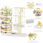 Jewelry Earring Holder Organizer, Adjustable 5 Tiers Rotating Earring Holder 3 Tier Necklace Holder with Wooden Base, Multi-Functional Jewelry Organizer Display Stand for Studs Bracelet Women(Gold) - color: Gold