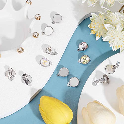 SUNNYCLUE 1 Box 50Pcs Clip on Earrings Findings Earring Cabochon Settings Stainless Steel Earring Converters Round Flat Back Tray Earring Clips for Non Pierced Ears Women Jewelry Making DIY Crafts - color: 50pcs Stainless Steel Earring Clips