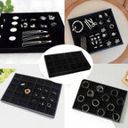 Velvet Jewelry Organizer Trays Black Stackable Jewelry Storage Display Tray with Removable Dividers, 18 Grids - color: Black