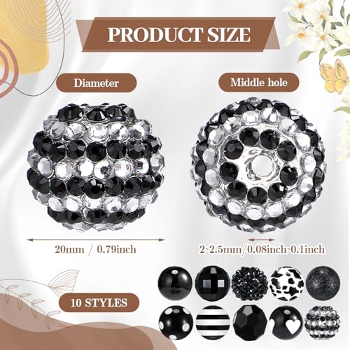 Ferreve 20 Pcs Chunky Bubblegum Beads 20mm Focal Pen Large Rhinestone Pearl Beads for DIY Beadable Pen School Jewelry Making Keychain Craft Making(Black) - color: Black