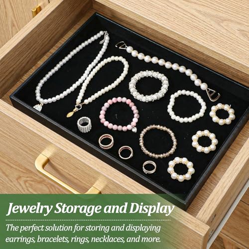 Velvet Jewelry Trays 6 Pcs Black Stackable Jewelry Organizer Trays for Earring Necklace Bracelet Ring Jewelries Storage Display Case - color: Black-6pcs