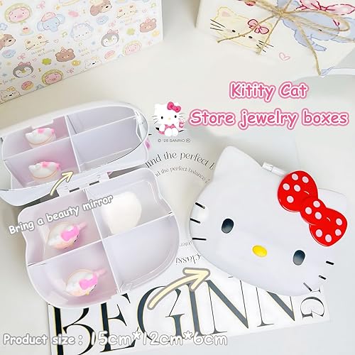 FUAN Kitty jewelry Box Cute Jewelry Anime Kitty Portable Travel Jewelry Case Cartoon Kawaii Jewelry Box For Women Jewelry Charms Kids Jewelry Box Anime Cat Jewelry Case With Mirror
